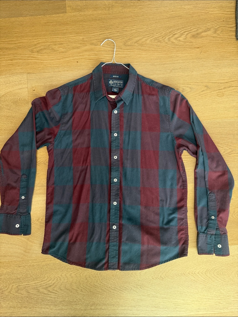 American Rag Button-Down Plaid Shirt - Burgundy & navy